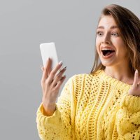 happy girl with phone
