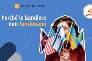 Donna nascosta dietro bandiere e logo Qabiria
