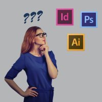ragazza dubbiosa con loghi adobe