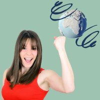 donna entusiasta con mappamondo