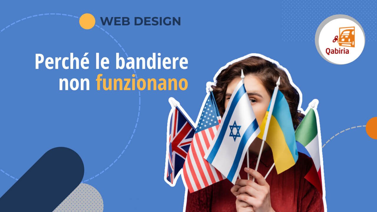 Donna nascosta dietro bandiere e logo Qabiria