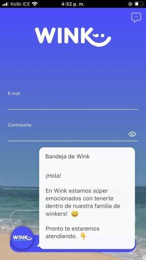 Página inicial de la aplicación Wink