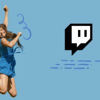 ragazza felice che salta con logo twitch glitch