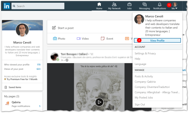 Pantalla de inicio de LinkedIn