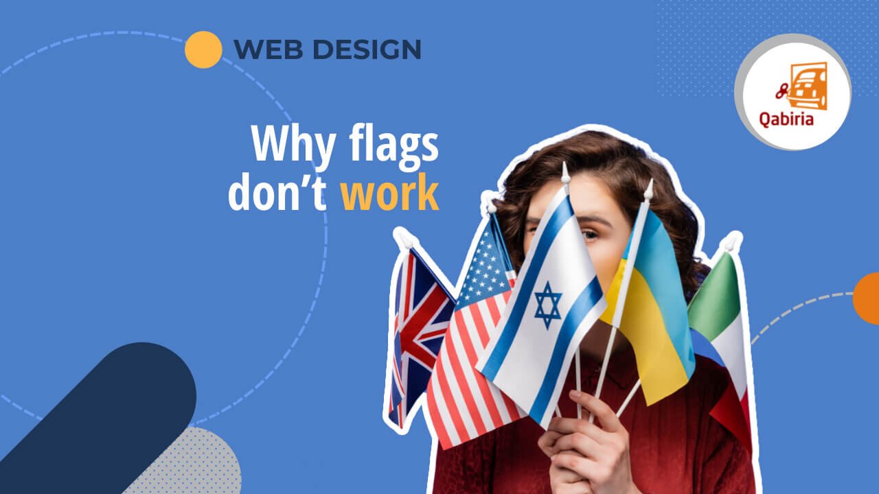 Woman hidden behind flags and Qabiria logo