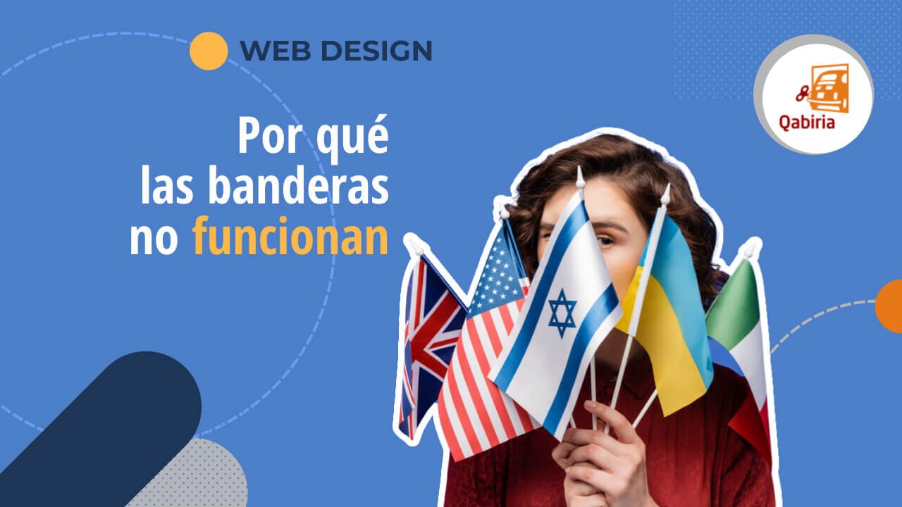 Mujer escondida tras las banderas y el logo de Qabiria