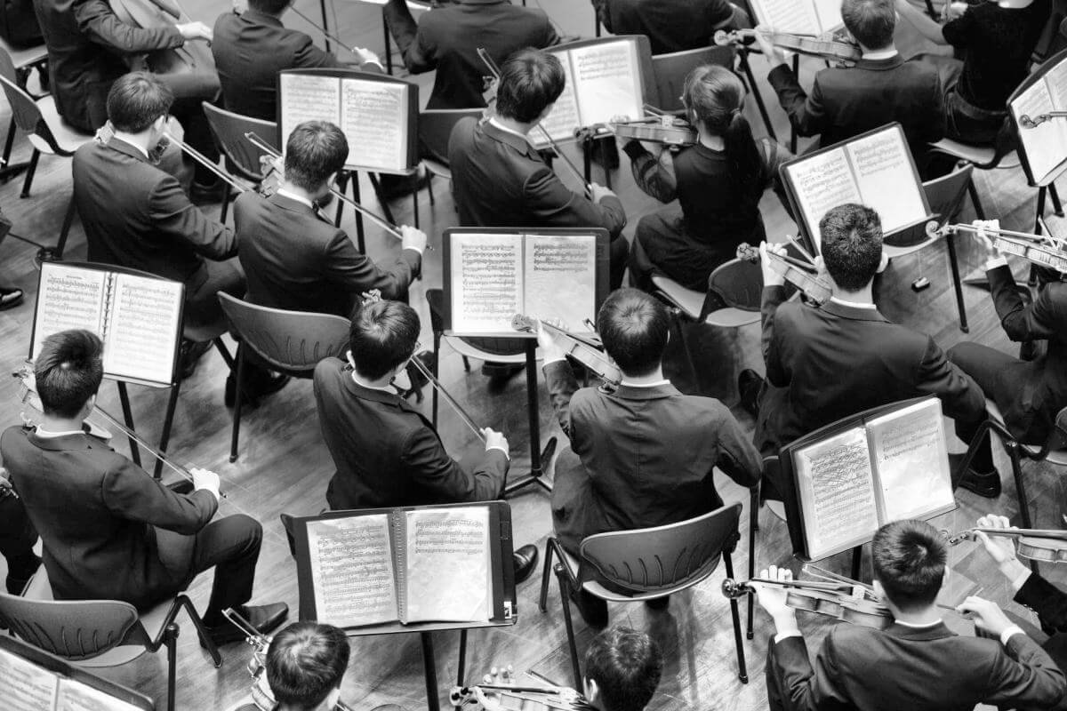 Violinists in an orchestra