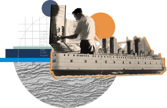 Collage with icebreaker and technician