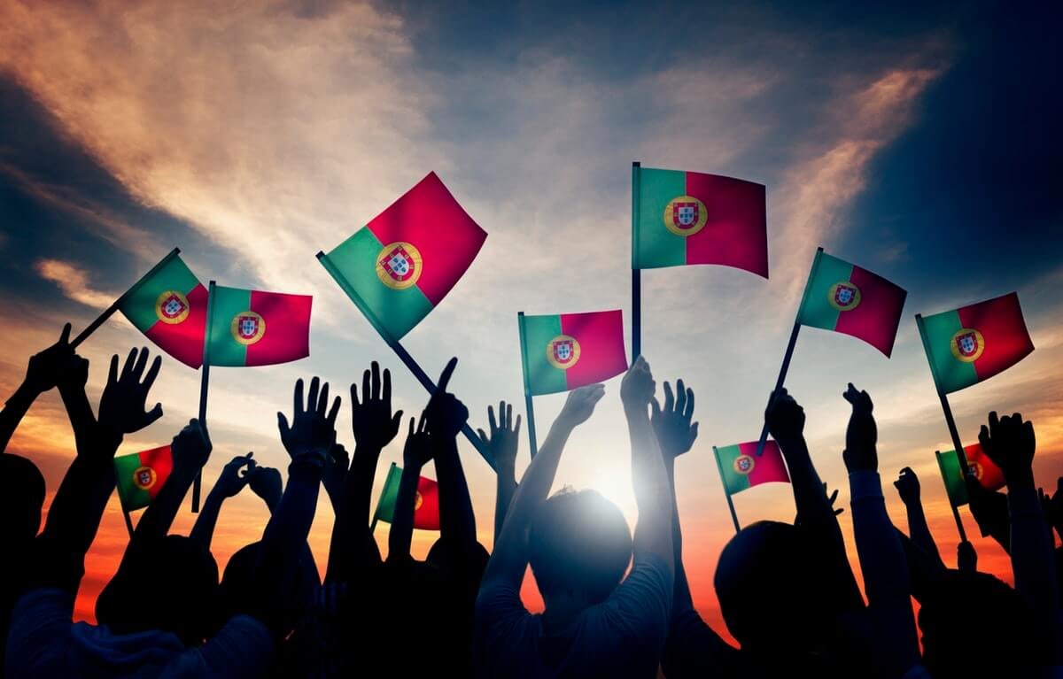 Crowd with Portugal flags