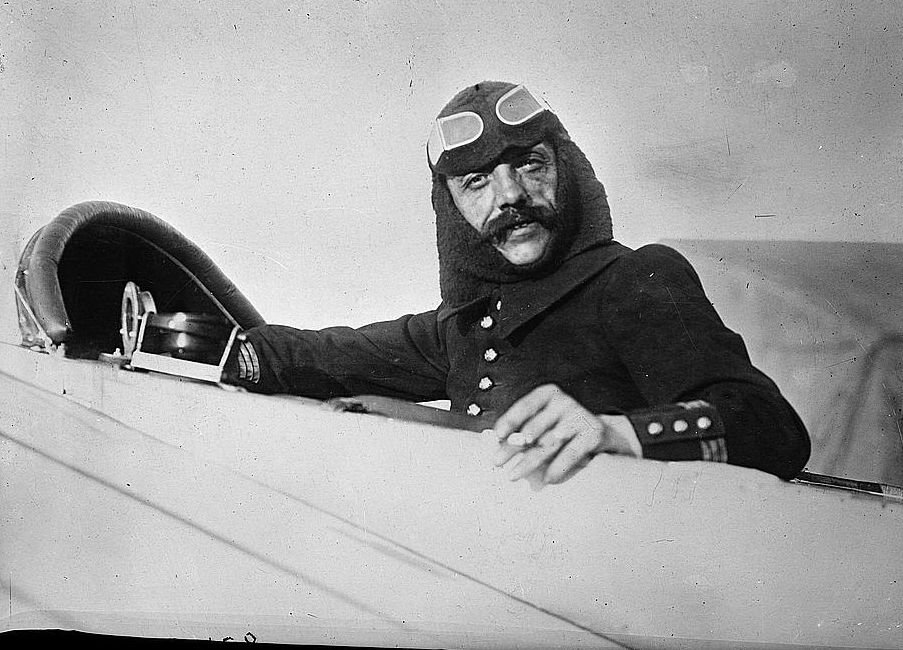 Captain Felix on board an aeroplane, circa 1910