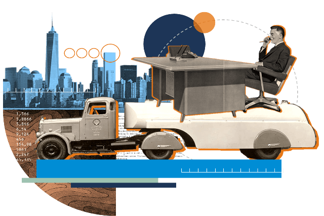 Collage with man and truck