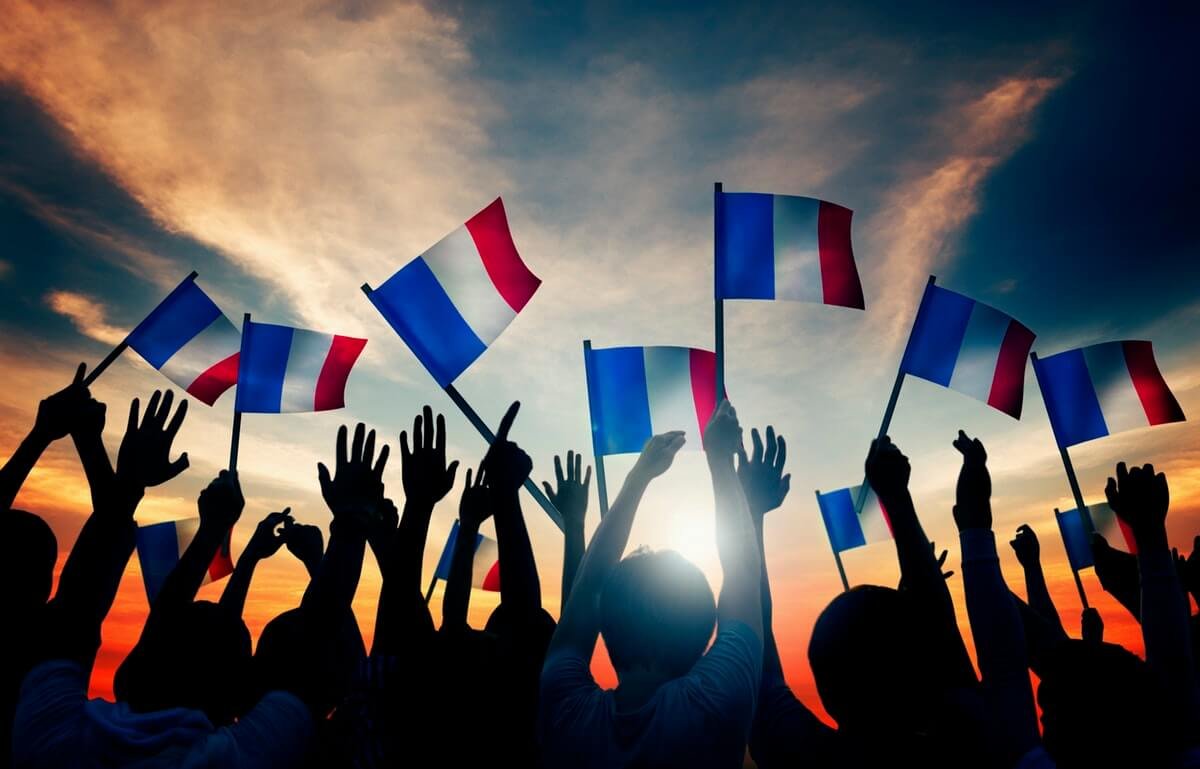 Crowd with French flags