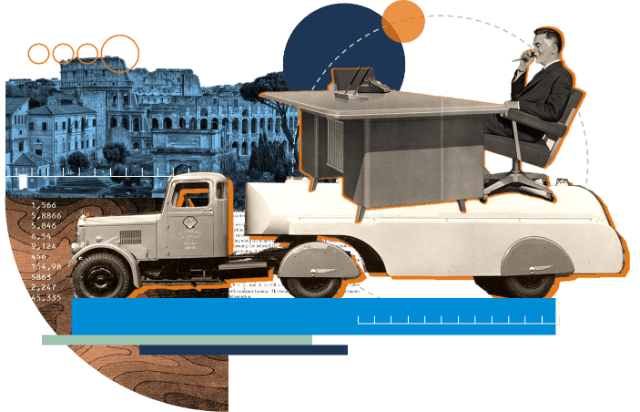 Collage with man and truck