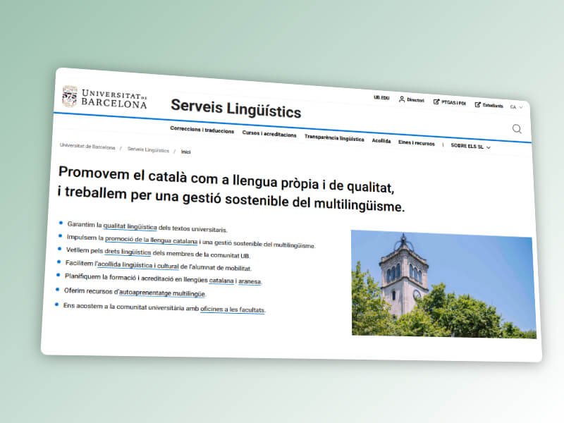 Screenshot del sito dei Servizi Linguistici della UB
