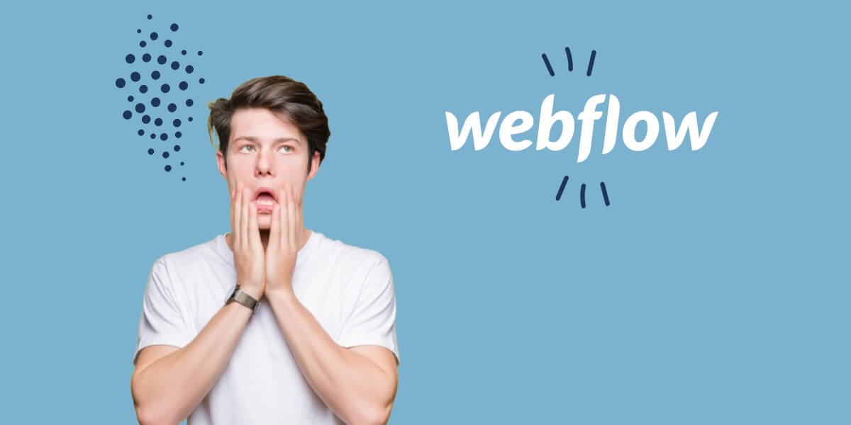 Ragazzo disperato con logo webflow