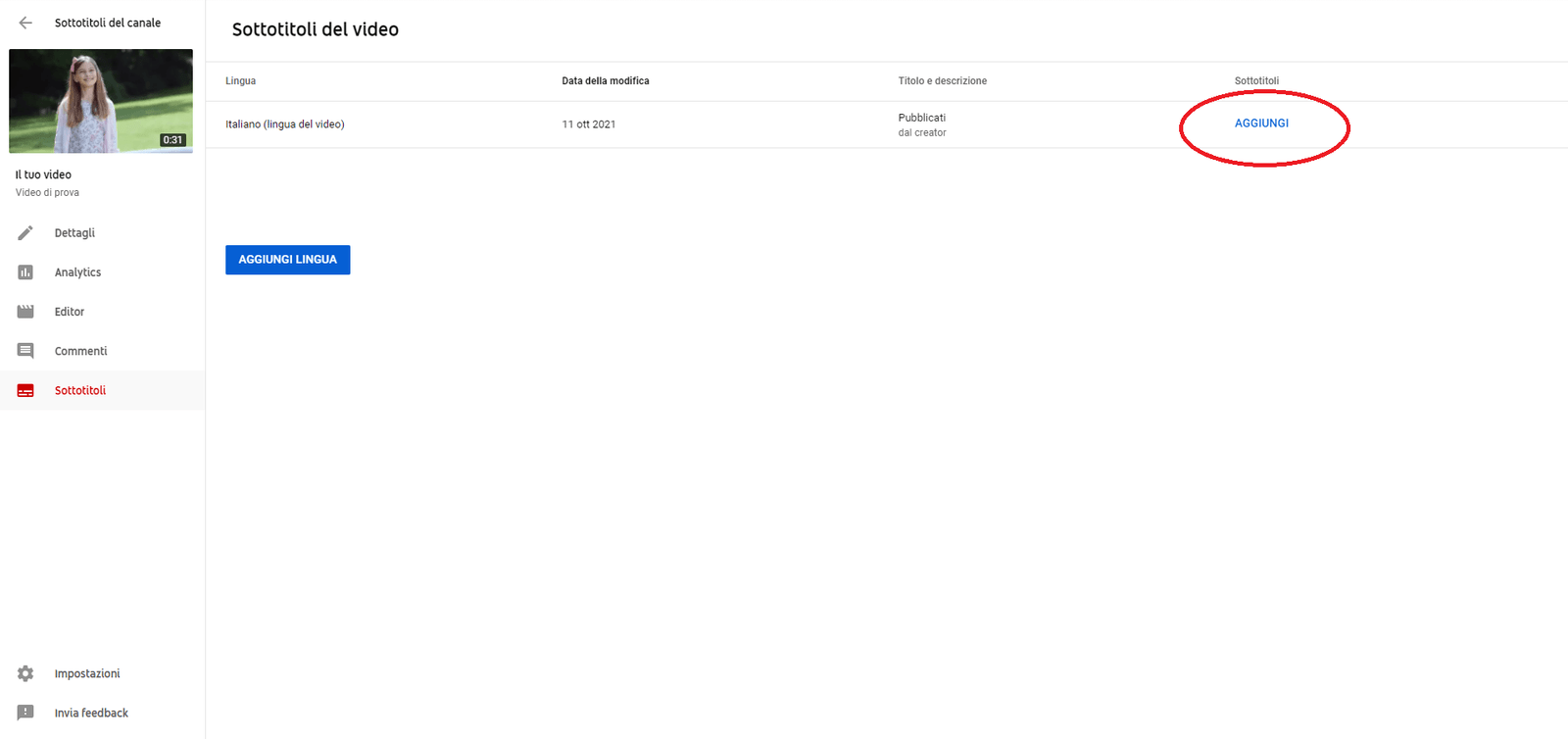 Screenshot of YouTube, Add new subtitles