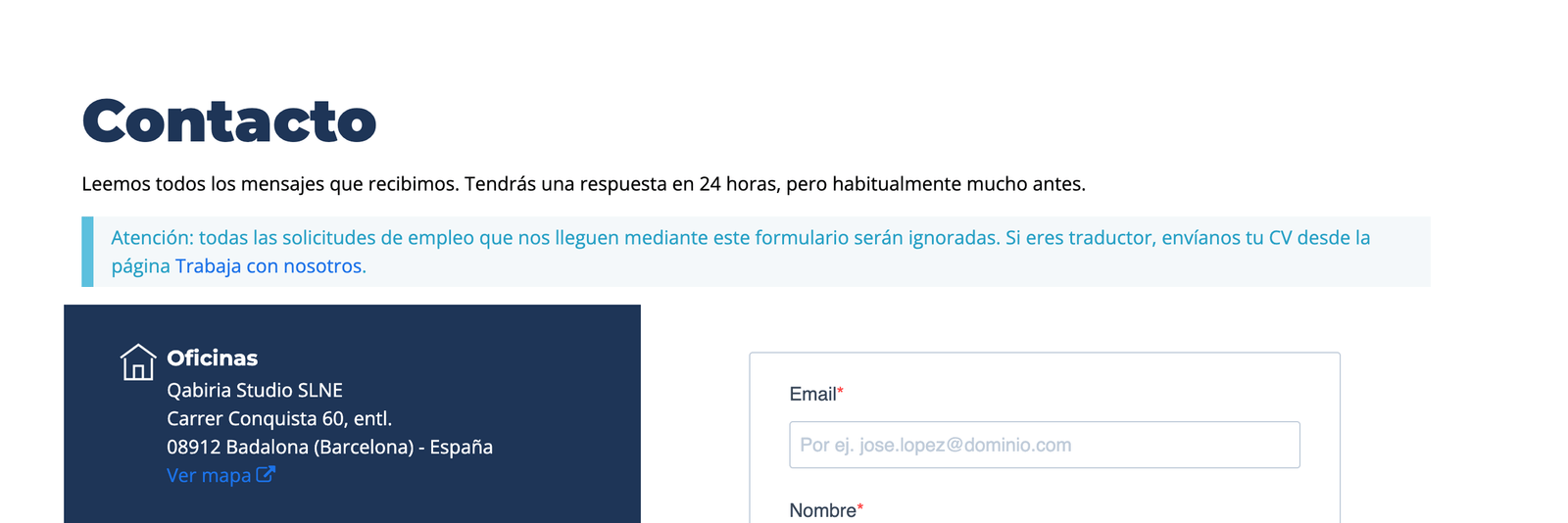 Página de contacto Qabiria