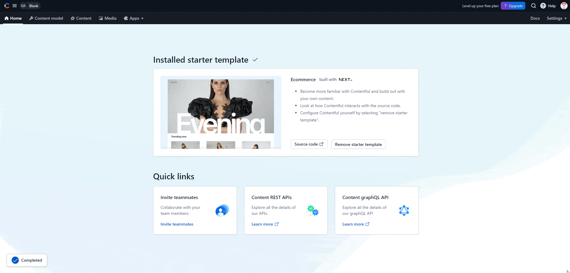 GIF animado que muestra cómo configurar *local* en un proyecto Contentful