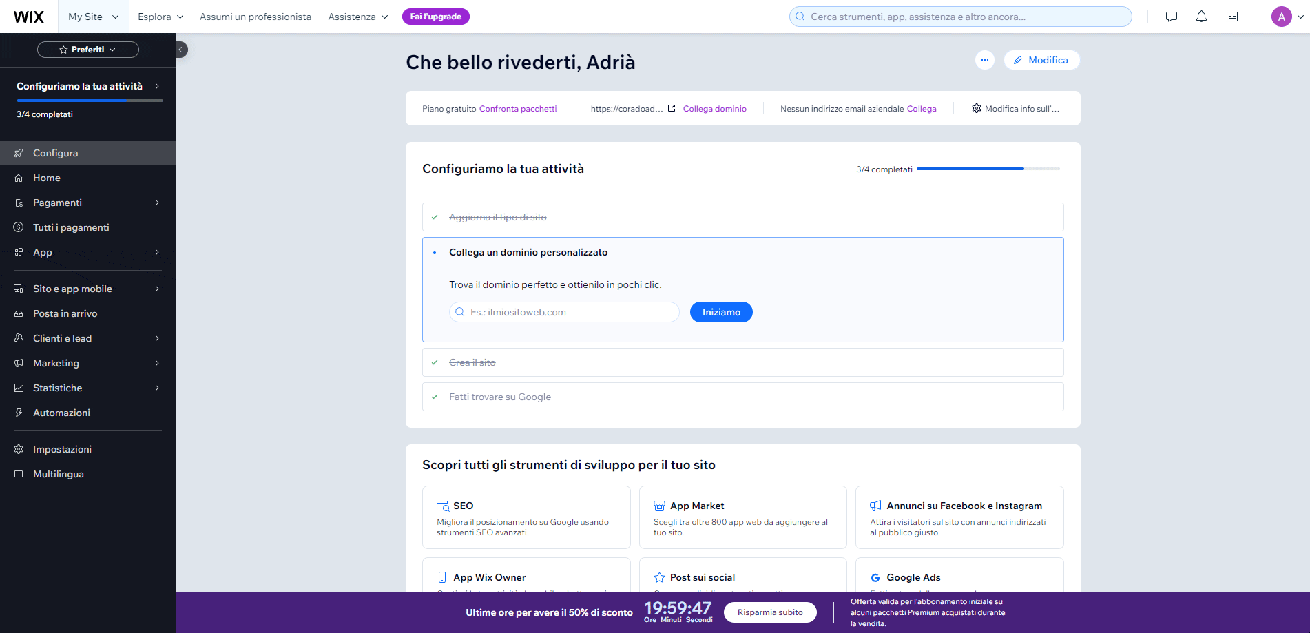 GIF animata del procedimento per aggiungere una lingua su Wix