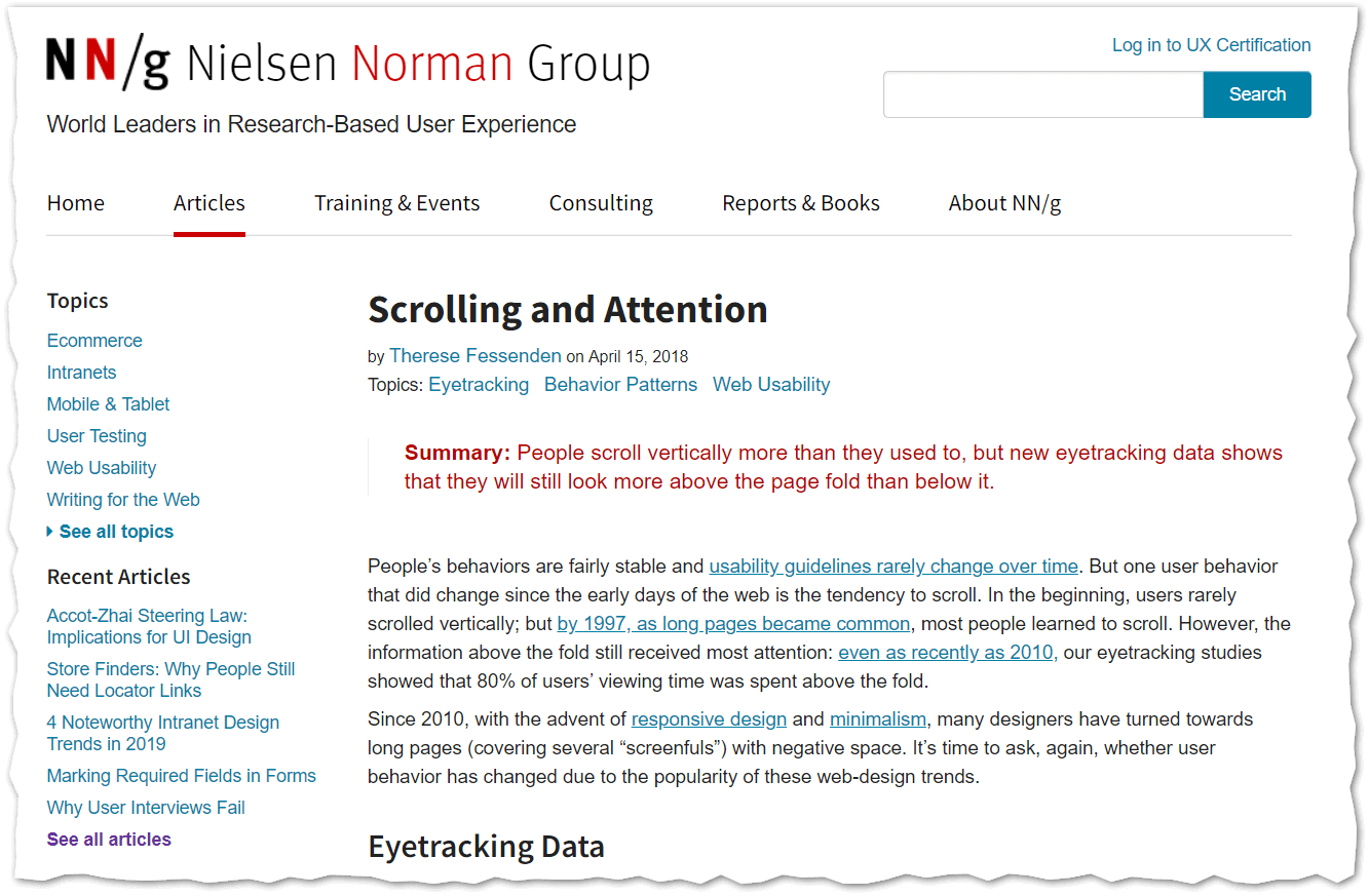 páginas web del NN-G Nielsen Norman Group