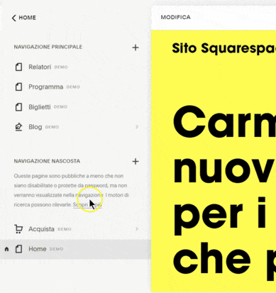 Animazione della creazione di una cartella in Squarespace