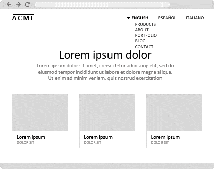 Menu sito multilingue Squarespace