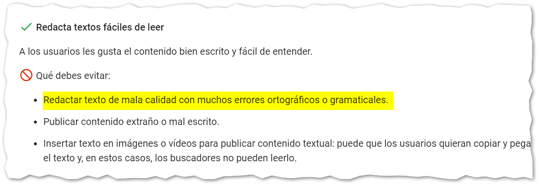 Captura de pantalla extraída de la Guía SEO de Google Search Central
