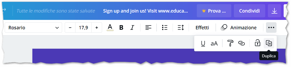 Screenshot of Canva.com: duplicate command