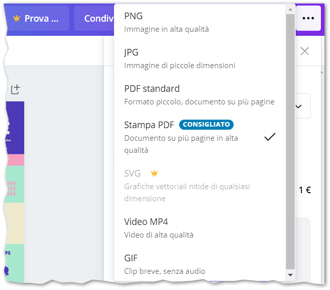 Screenshot of Canva.com: Print as PDF