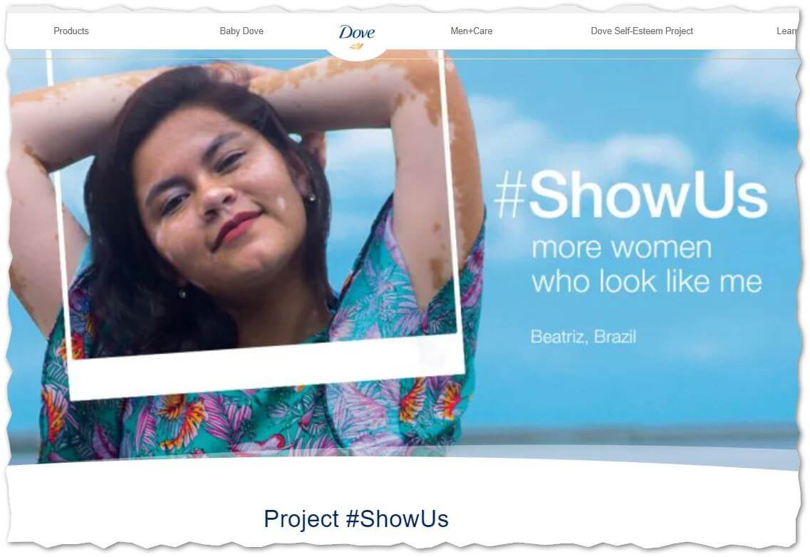 Schermata del progetto #ShowUs di Dove