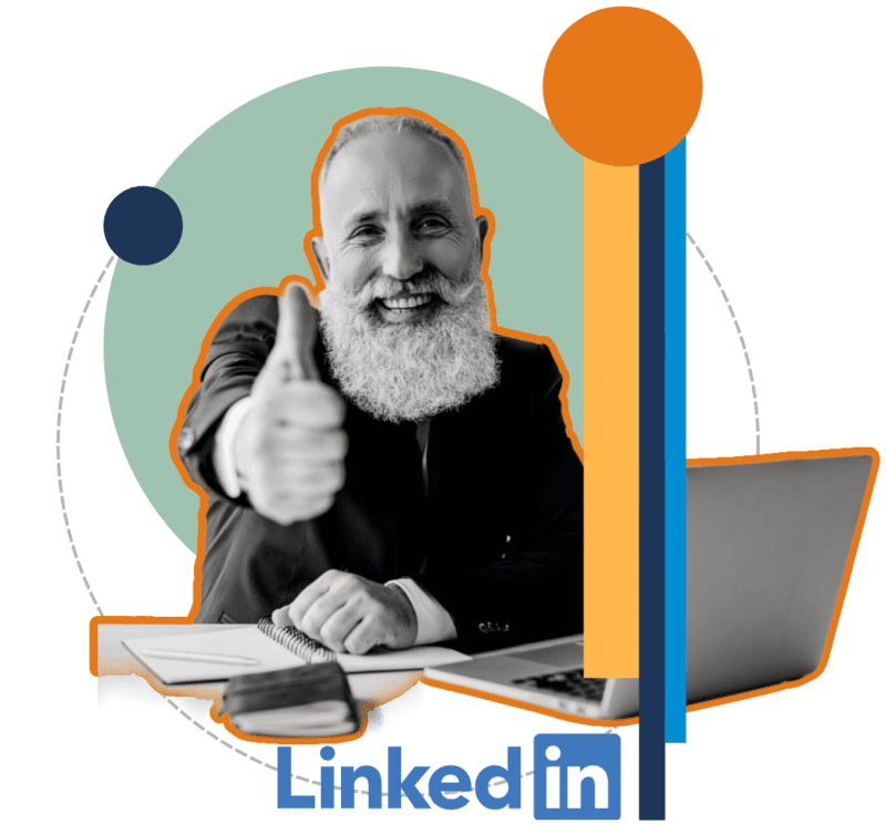 Collage con uomo e logo LinkedIn